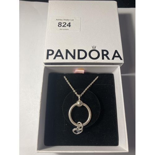 824 - A PANDORA NECKLACE AND PENDANT IN A PRESENTATION BOX