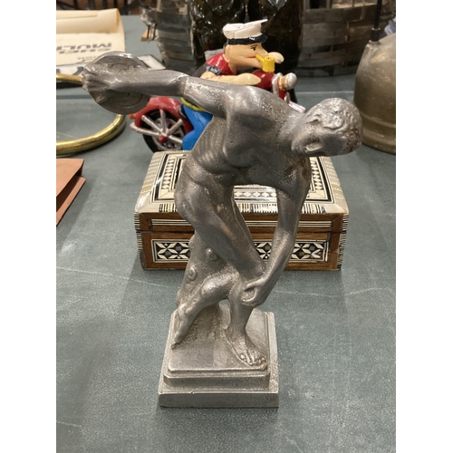 116 - A CHROME EFFECT MODEL OF A DISCUS THROWER