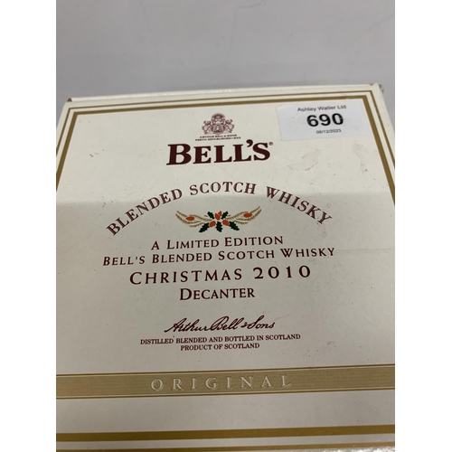 690 - A BOXED 70CL BOTTLE - BELLS LIMITED EDITION CHRISTMAS 2010 BLENDED SCOTCH WHISKY DECANTER