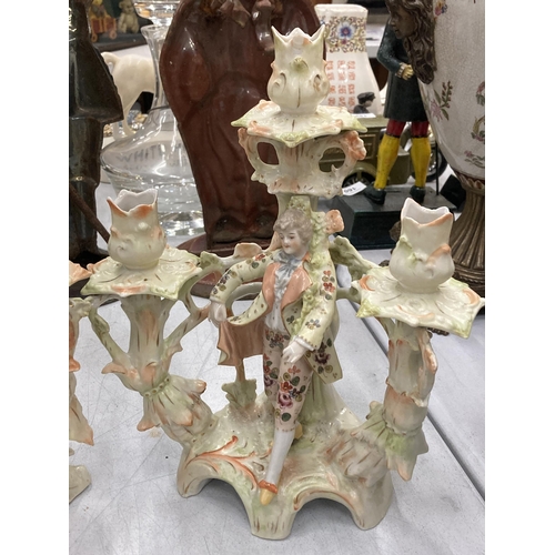 192 - A PAIR OF CONTINENTAL PORCELAIN FIGURAL CANDLESTICKS