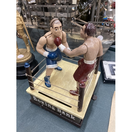 226 - A HEAVY CAST BOXING MONEY BANK, FIGHTERS MOVE AND THROW PUNCHES