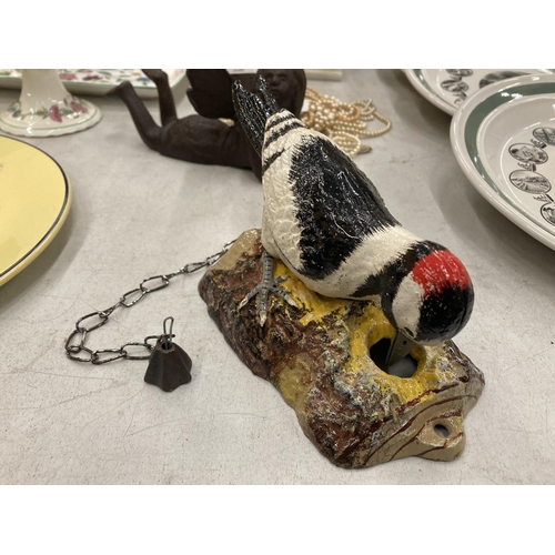 264 - A PAINTED CAST METAL WOODPECKER DOOR BELL