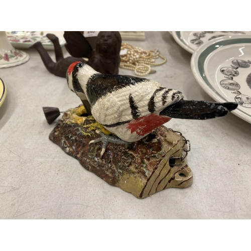 264 - A PAINTED CAST METAL WOODPECKER DOOR BELL