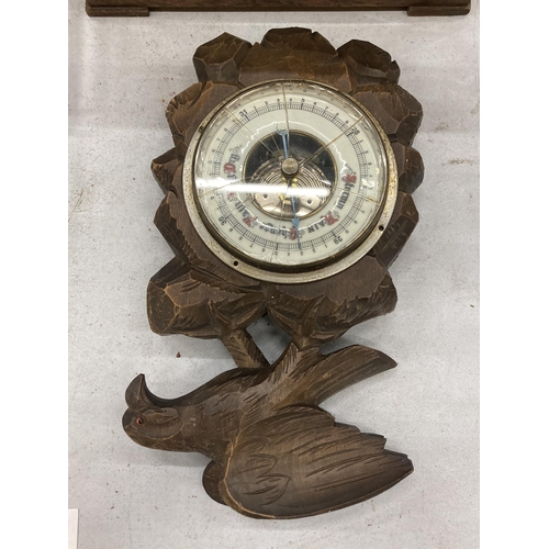 275 - TWO VINTAGE WOODEN CASED ITEMS - SMITHS MANTLE CLOCK AND BAROMETER