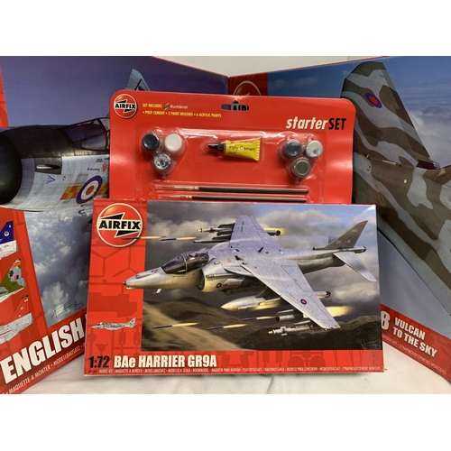 419 - THREE AIRFIX MODEL KITS TO INCLUDE BAE HARRIER GR9A STARTER KIT, ENGLISH ELECTRIC LIGHTNING F.2A/F.6... 