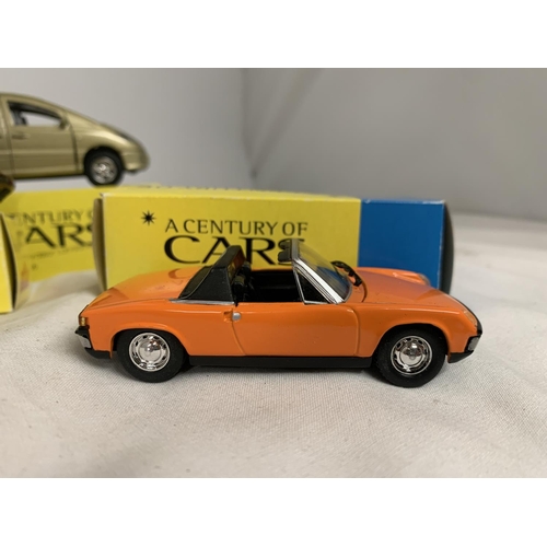 420 - THREE BOXED CORGI 'A CENTURY OF CARS' TO INCLUDE A PORSCHE 928 GT, 914 AND A NISSAN PRAIRIE