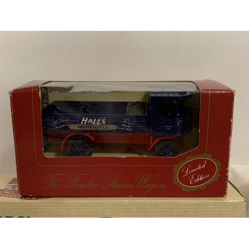 437 - A CORGI NO. 96989 THORNYCROFT BUS GENERAL, THE FOWLER STEAM WAGON LIMITED EDITION TRUCK (HALLS MENTH... 