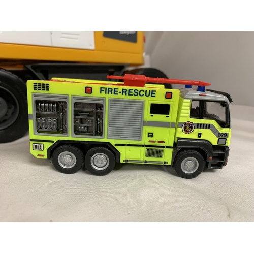 440 - A LIEBHERR DIGGER/DOZERA, CORGI BEATLES DOUBLE DECKER BUS PLUS A FIRE ENGINE