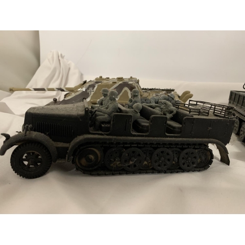 446 - A COLLECTION OF LARGE MILITARY VEHICLES TO INCLUDE TANKS, PLANES, TRUCKS, FIGURES, ETC.,