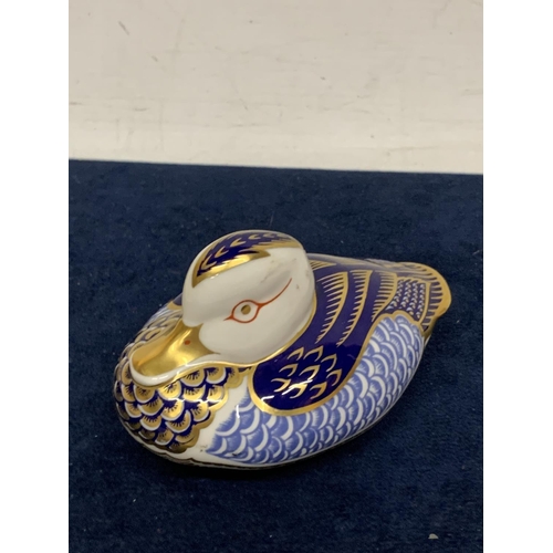 970 - A ROYAL CROWN DERBY DUCK WITH GOLD COLOURED STOPPER