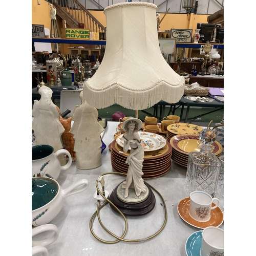 1203 - A VINTAGE ITALIAN LADY TABLE LAMP AND SHADE, SIGNED