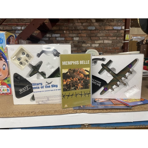 1003 - TWO ATLAS EDITIONS PLANES, A B-17F MEMPHIS BELLE AND A AVRO LANCASTER'ADMIRAL PRUNE'; PLUS A VHS MEM... 