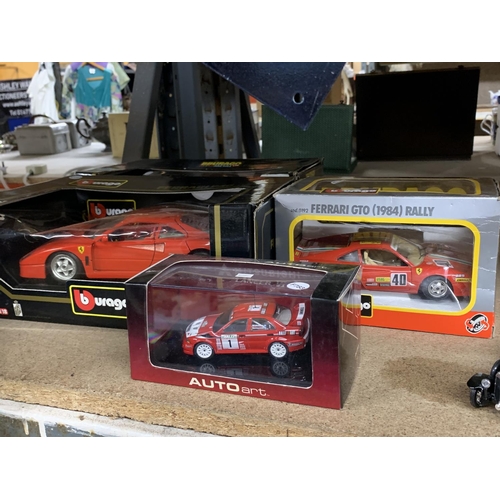 1162 - A LARGE BOXED BURAGO FERRARI F40 (1987) CARS, A BOXED BURAGO FERRARI GTO (1984) RALLY AND A BOXED MI... 