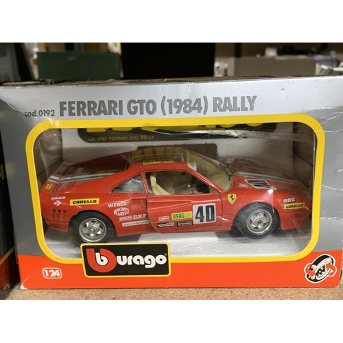 1162 - A LARGE BOXED BURAGO FERRARI F40 (1987) CARS, A BOXED BURAGO FERRARI GTO (1984) RALLY AND A BOXED MI... 