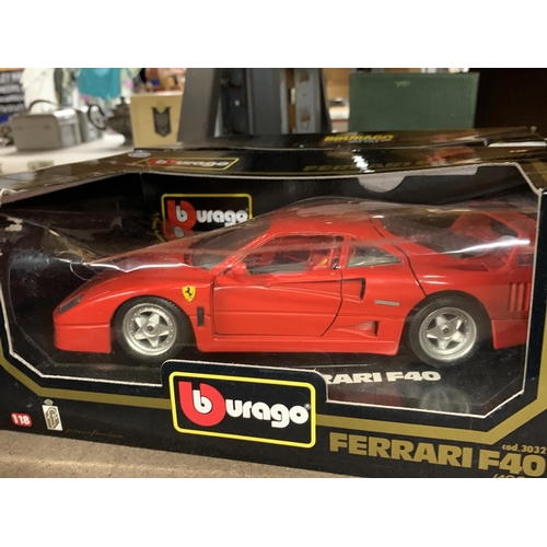 1162 - A LARGE BOXED BURAGO FERRARI F40 (1987) CARS, A BOXED BURAGO FERRARI GTO (1984) RALLY AND A BOXED MI... 