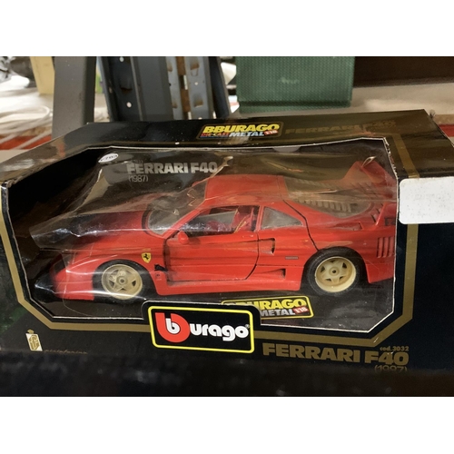 1162 - A LARGE BOXED BURAGO FERRARI F40 (1987) CARS, A BOXED BURAGO FERRARI GTO (1984) RALLY AND A BOXED MI... 