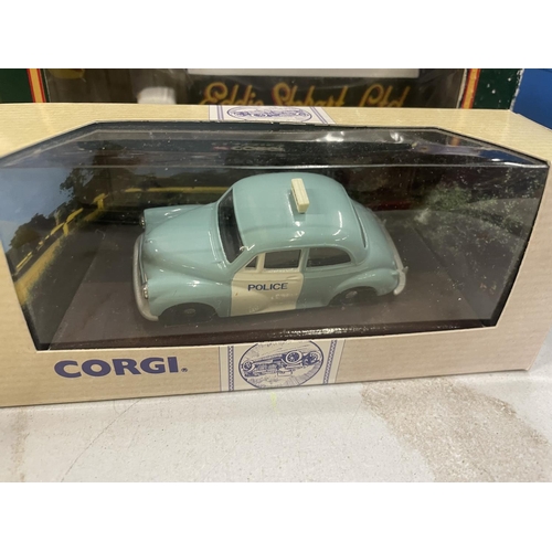 457 - FOUR BOXED DIE-CAST CORGI VEHICLES TO INCLUDE A MORRIS MINOR POLICE PANDA CAR, AN EDDIE STOBART BEDF... 