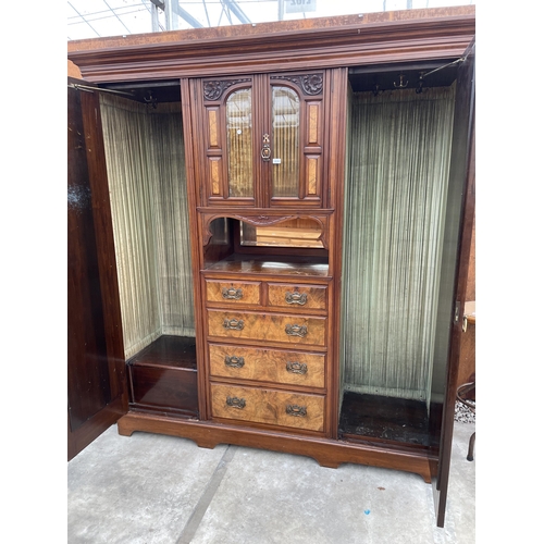 2510 - A VICTORIAN WALNUT WARDROBE WITH TWO MIRROR DOORS, TWO SHORT, THREE LONG DRAWERS AND GLAZED TWO DOOR... 