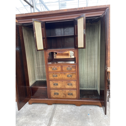 2510 - A VICTORIAN WALNUT WARDROBE WITH TWO MIRROR DOORS, TWO SHORT, THREE LONG DRAWERS AND GLAZED TWO DOOR... 