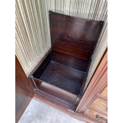 2510 - A VICTORIAN WALNUT WARDROBE WITH TWO MIRROR DOORS, TWO SHORT, THREE LONG DRAWERS AND GLAZED TWO DOOR... 