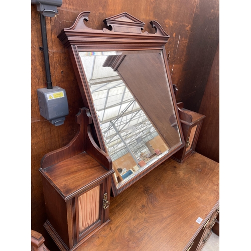 2511 - A VICTORIAN WALNUT KNEEHOLE DRESSING TABLE ENCLOSING NINE DRAWERS, TWO GLAZED CUPBOARDS AND FOOTREST... 