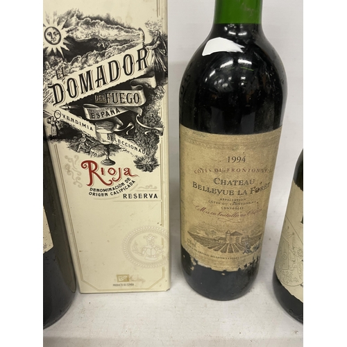 555A - SIX MIXED BOTTLES - BOXED DOMADOR RIJOA, DAO, CHATEAU BELLEVUE LA FORET 1994 ETC