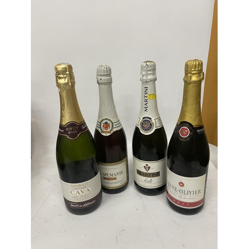 558A - FOUR MIXED BOTTLES - VEUVE OLIVIER BLANC DE BLANCS, SPUMANTE, MARTINI ASTI AND CAVA