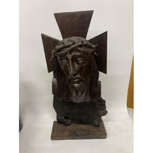 56 - A VINTAGE CARVED WOODEN JESUS ON THE CROSS STATUE