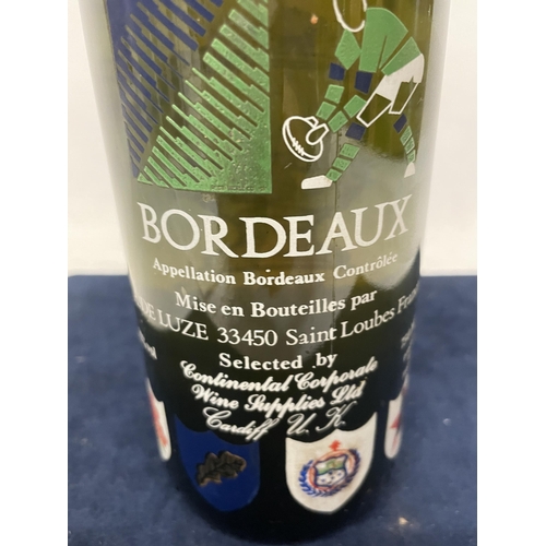 697 - 1 X 75CL BOTTLE - 1991 RUGBY WORLD CUP BOREDAUX WINE