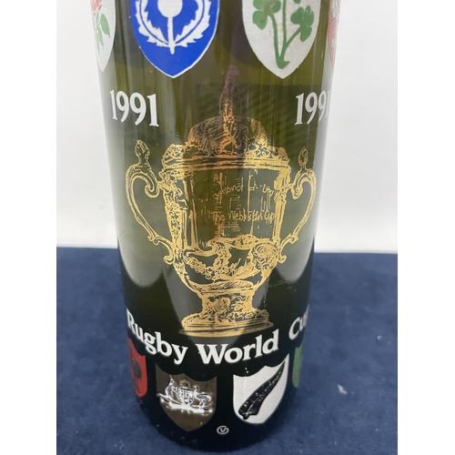 697 - 1 X 75CL BOTTLE - 1991 RUGBY WORLD CUP BOREDAUX WINE