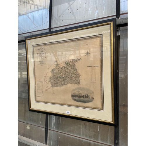 1509 - A VINTAGE FRAMED MAP OF SURREY