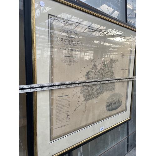 1509 - A VINTAGE FRAMED MAP OF SURREY