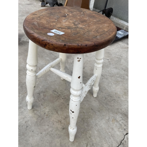 1513 - A VINTAGE PINE AND PARTIALLY PAINTED FOUR LEGGED STOOL