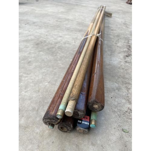 1519 - NINE VARIOUS WOODEN SNOOKER CUES