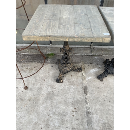 1521 - A SQUARE PUB TABLE WITH CAST IRON BASE