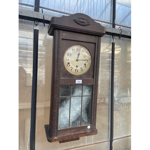 1533 - A VINTAGE WOODEN WESTMINISTER CHIMING WALL CLOCK