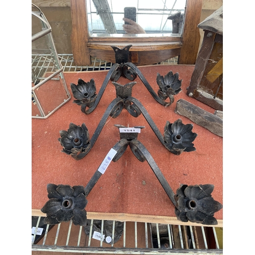 1541 - THREE WROUGHT IRON WALL LIGHT FITTINGS