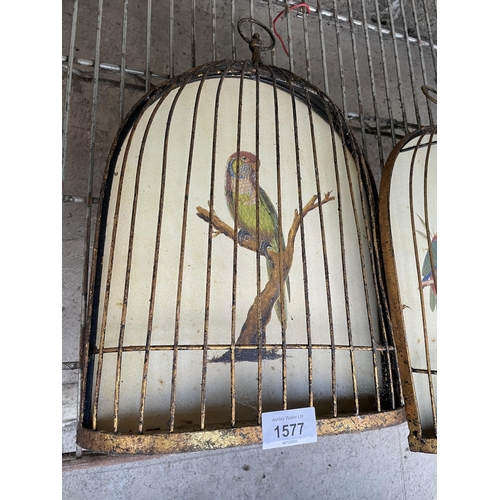 1577 - A PAIR OF WALL MOUNTED BIRD CAGES