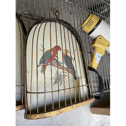 1577 - A PAIR OF WALL MOUNTED BIRD CAGES