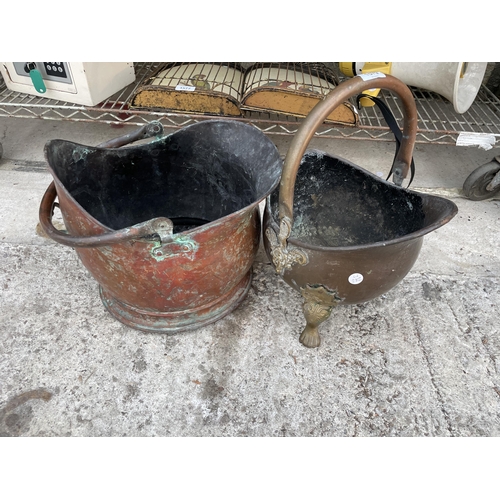 1579 - TWO VINTAGE COPPER COAL BUCKETS