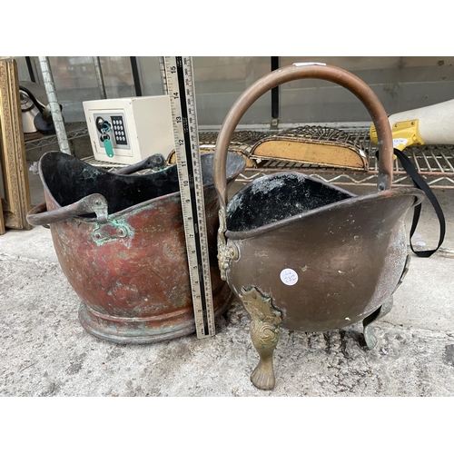 1579 - TWO VINTAGE COPPER COAL BUCKETS