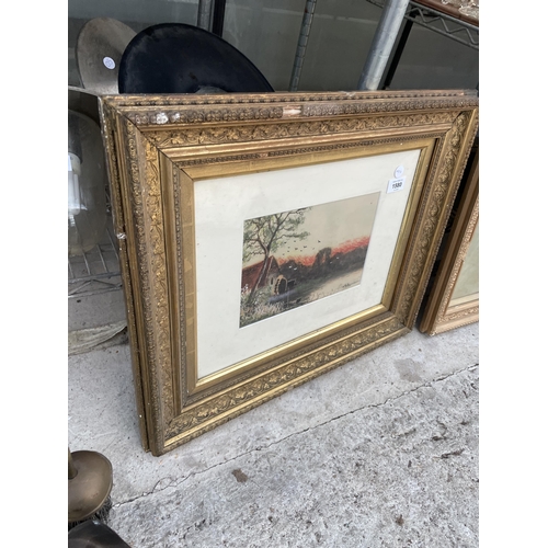 1580 - A GILT FRAMED OIL ON BOARD STILL LIFE OF ROSES AND A GILT FRAMED ABRAHAM HULK JUNIOR WATERCOLOUR OF ... 