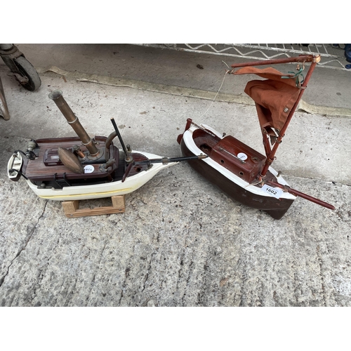 1602 - TWO VINTAGE WOODEN MODEL BOATS