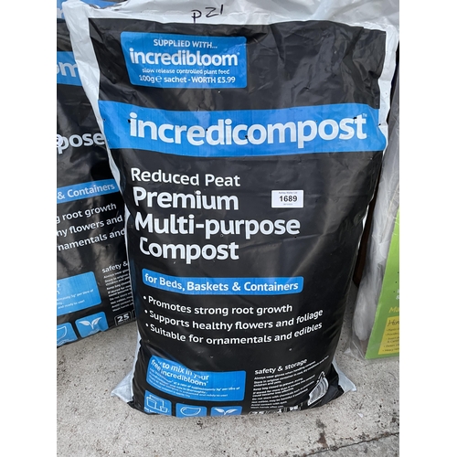 1689 - FIVE BAGS OF REDUCED PEAT MULTI PURPOSE COMPOST