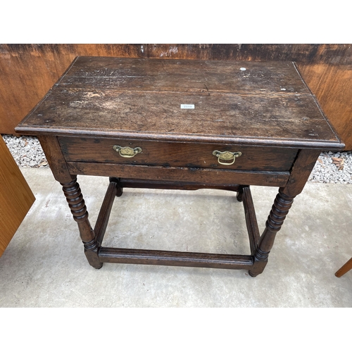 2519 - A GEORGIAN OAK SIDE TABLE ON BOBBIN TURNED LEGS WITH SINGLE DRAWER, 31.5