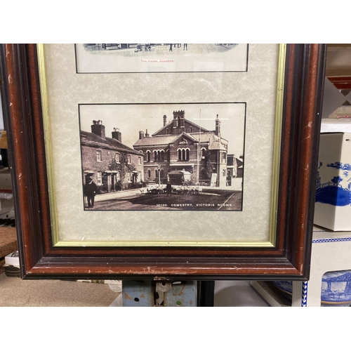 TWO FRAMED MONTAGES OF PHOTOGRAPHIC PRINTS OF VINTAGE OSWESTRY