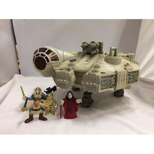 304 - A STAR WARS MILLENIUM FALCON SPACE SHIP WITH FOUR FIGURES