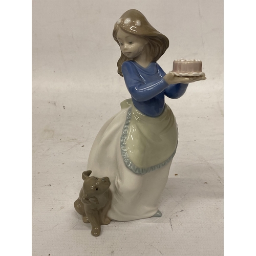 987A - A NAO FIGURINE OF A GIRL WITH A BIRTHDAY CAKE AND PUPPY