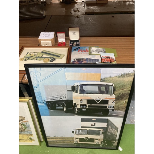 65 - A COLLECTION OF FODEN WAGON ITEMS TO INCLUDE A 9 CARAT GOLD TIE PIN WITH TWO DIAMONDS AND A SAPPHIRE... 