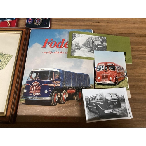 65 - A COLLECTION OF FODEN WAGON ITEMS TO INCLUDE A 9 CARAT GOLD TIE PIN WITH TWO DIAMONDS AND A SAPPHIRE... 